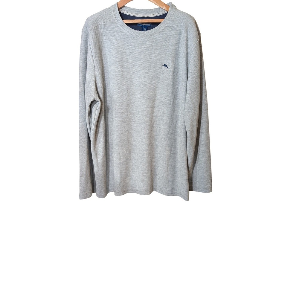 Tommy Bahama Mens XL Gray Long Sleeve Textured Crewneck Marlin Logo Shirt